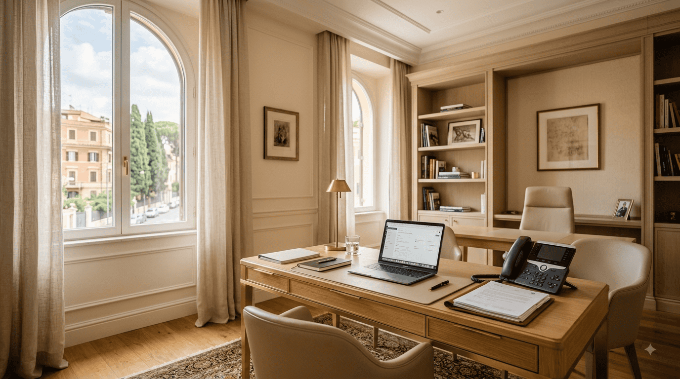 Ufficio virtuale a Roma Parioli: scrivania professionale in un ambiente elegante e riservato.